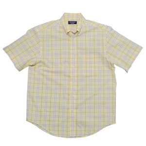 ROUNDTREE & YORKE Easy Care Shirt Mens M Yellow Plaid Short Sleeve Butto…